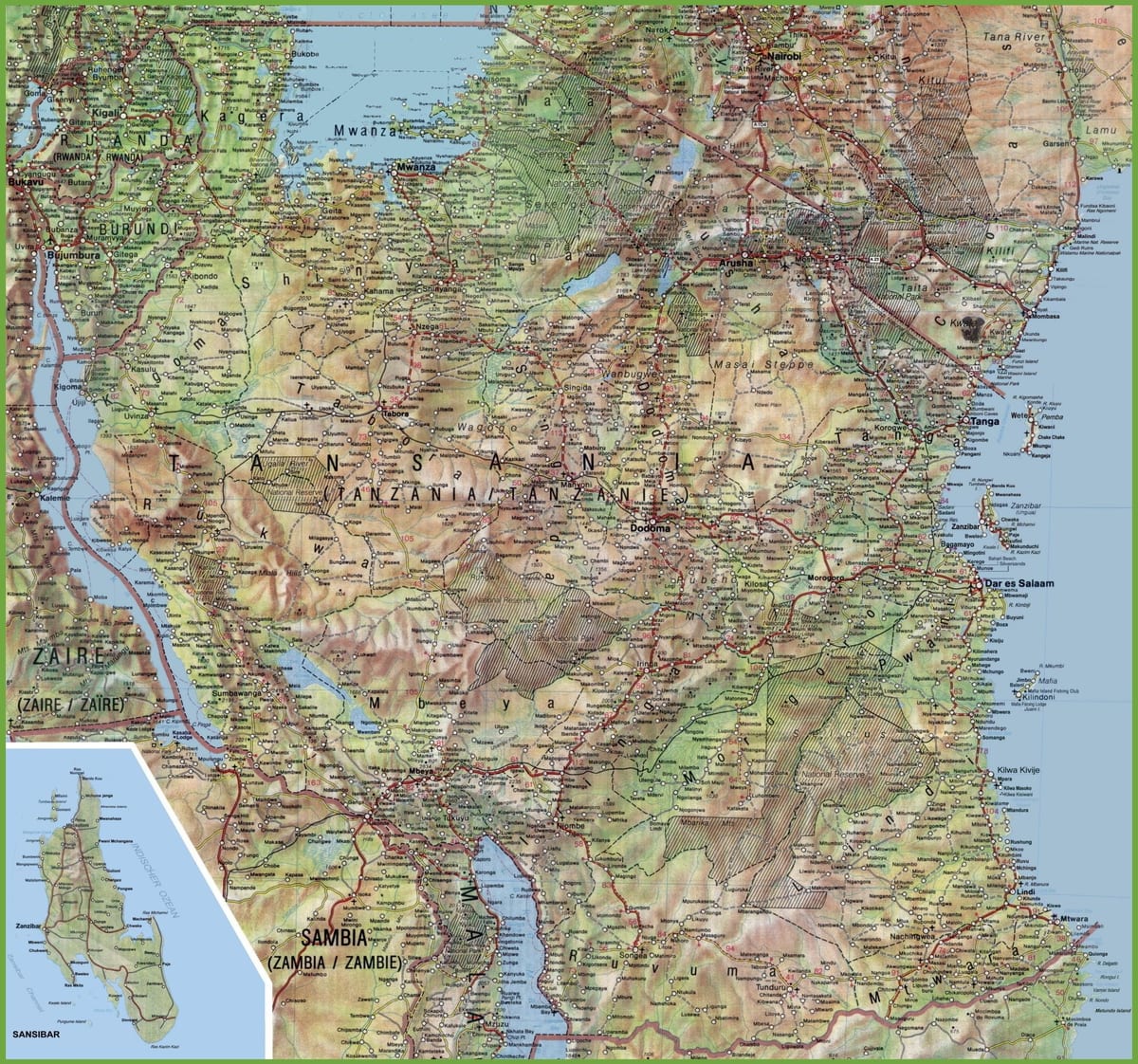 નકશો વિગતવાર તાંઝાનિયા
