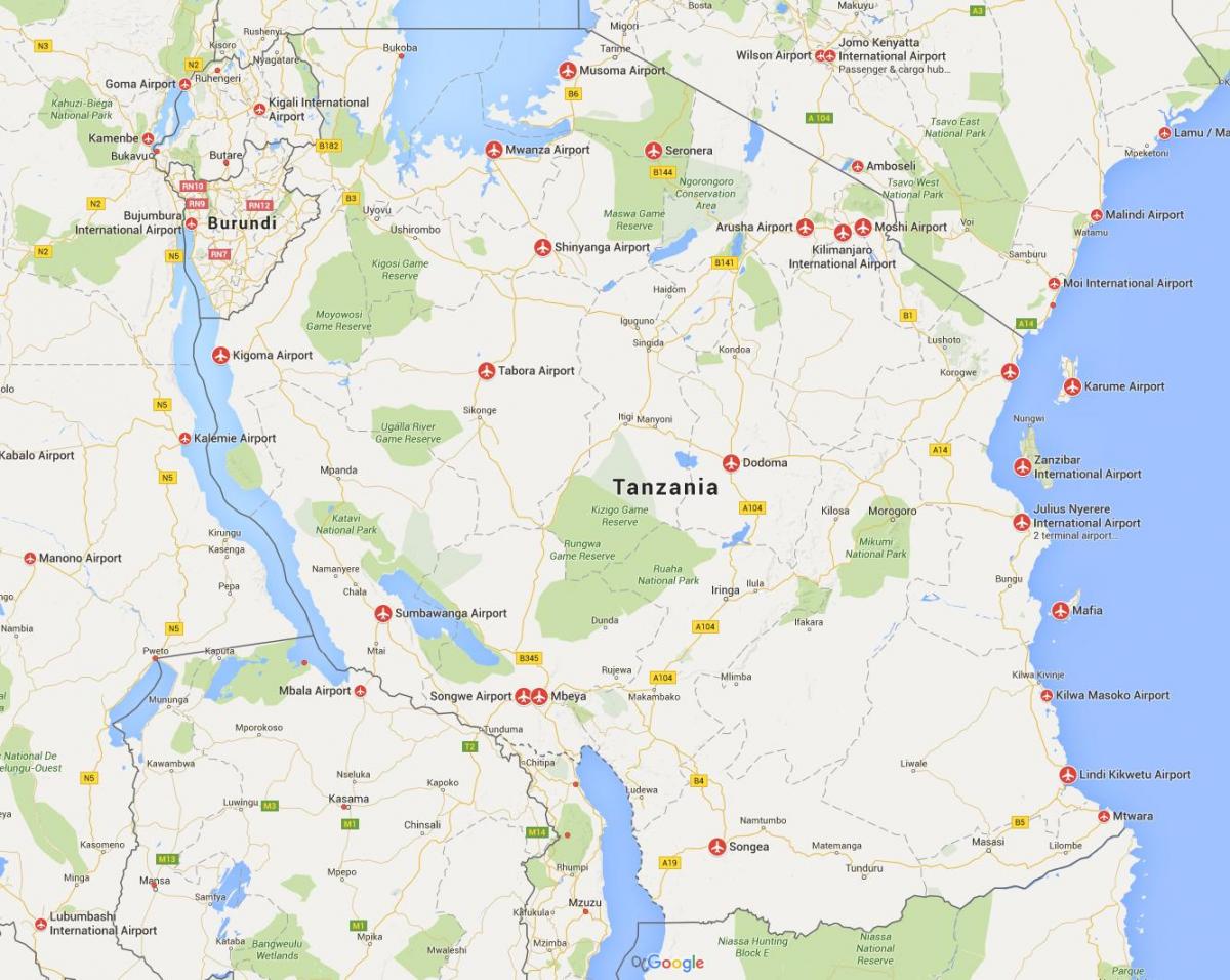 નકશો તાંઝાનિયા એરપોર્ટ 