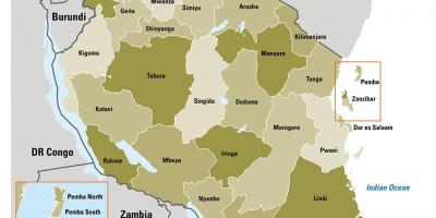 નકશો તાંઝાનિયા દર્શાવે વિસ્તારો